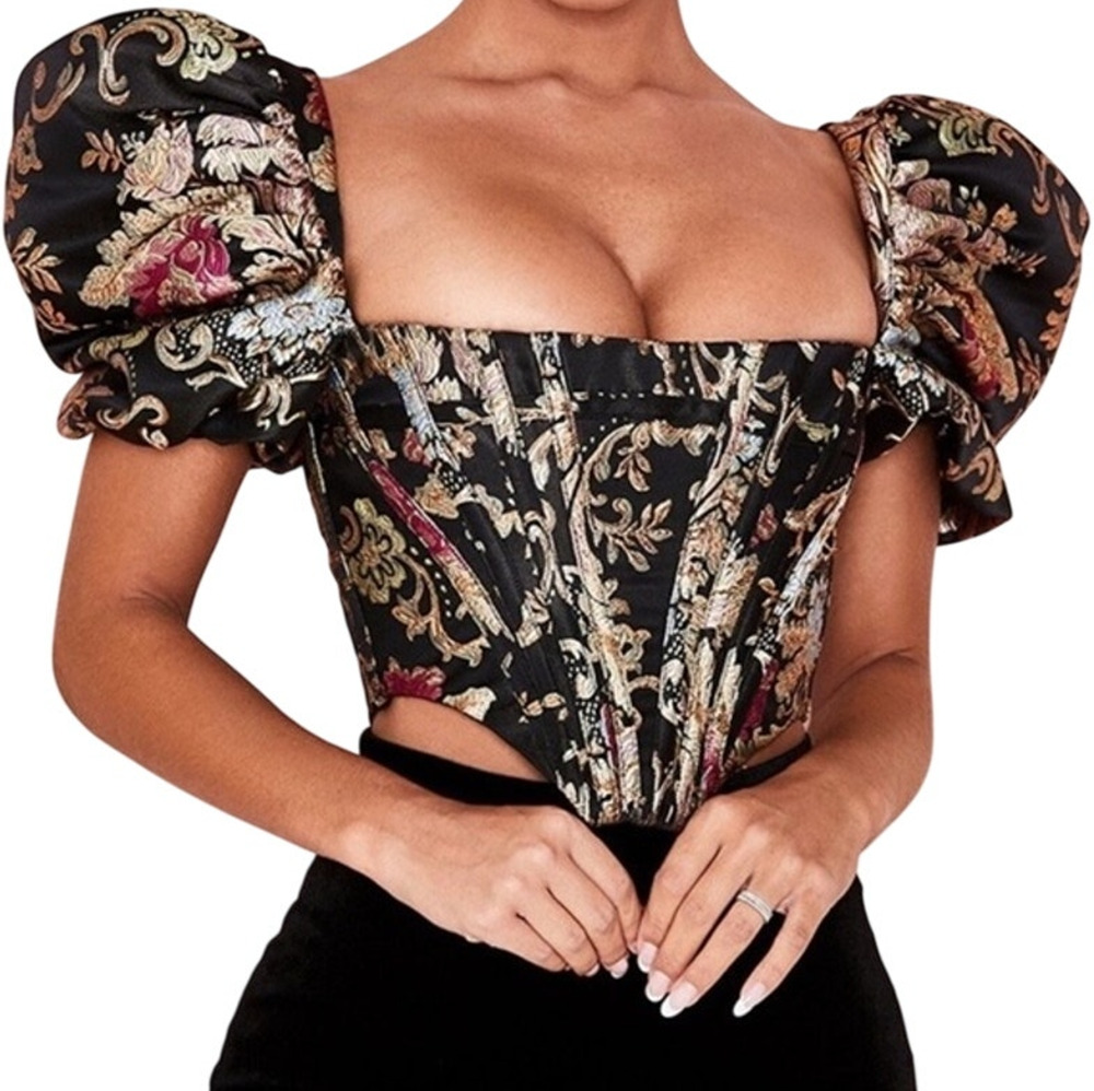 Puff Sleeve Corsett Boned Metallic